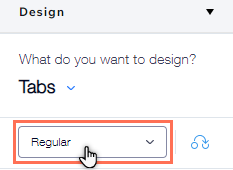 Uma captura de tela mostrando a opção Design para abas. O dropdown para estados da aba está destacado.