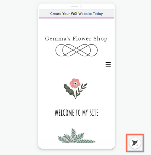 The preview of a mobile Wix site. The QR icon is highlighted.