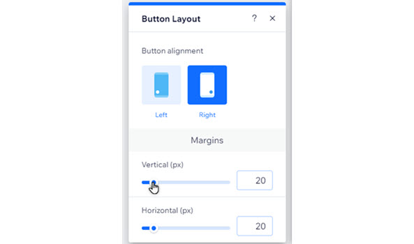 El panel de estilo de los botones. El cursor arrastra el control deslizante para ajustar los márgenes verticales alrededor del botón.