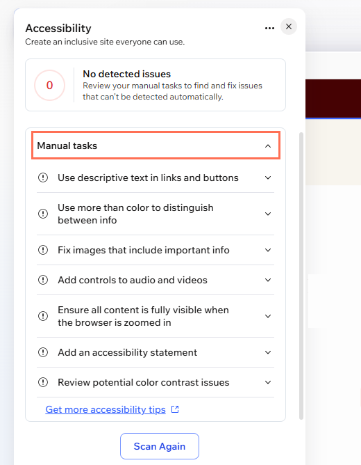 The manual tasks dropdown has been opened in the wizard, displaying the options.