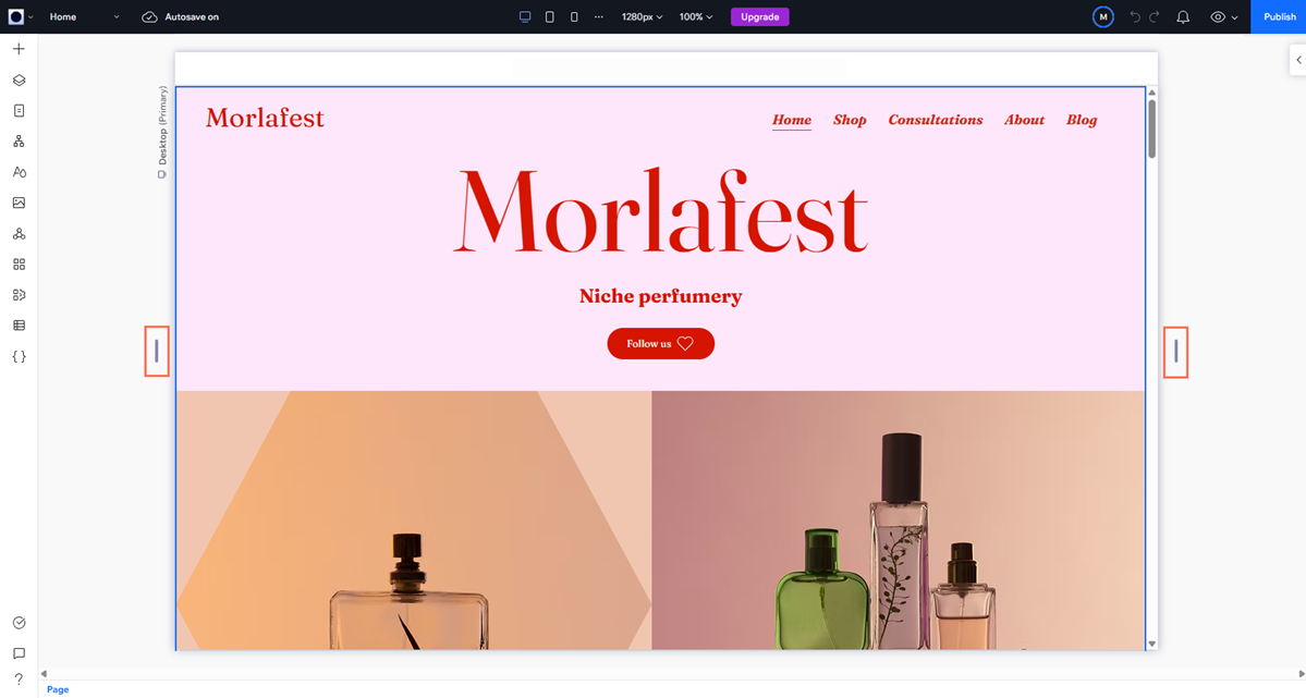 Ein Vollbild-Screenshot des Studio Editors, der die Position der Arbeitsfläche markiert