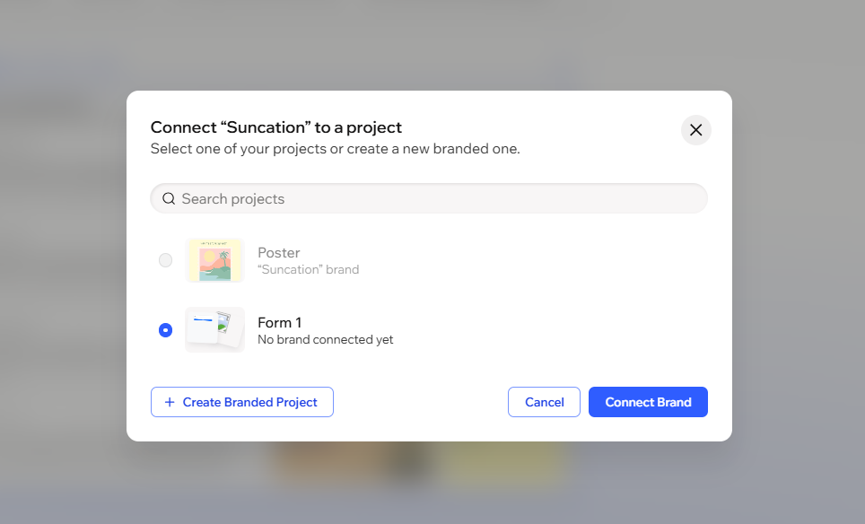 The connect brand panel. A form has been selected.