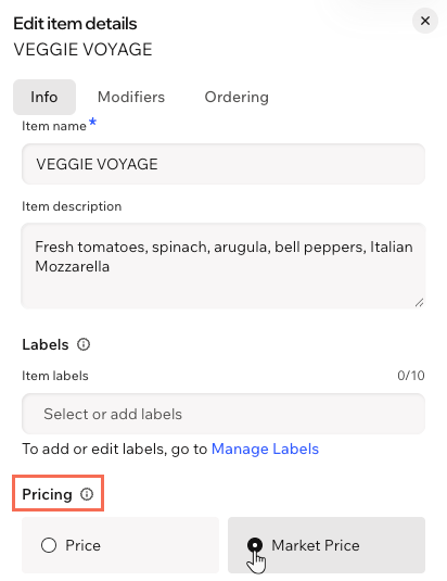 screenshot of edit item details with market price highlighted