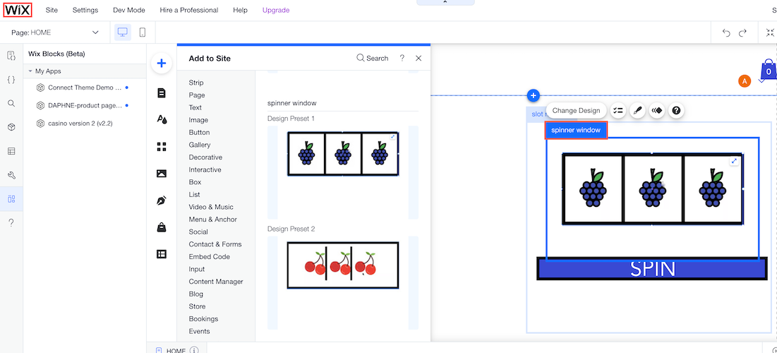 administrar el widget interno en el Editor de Wix