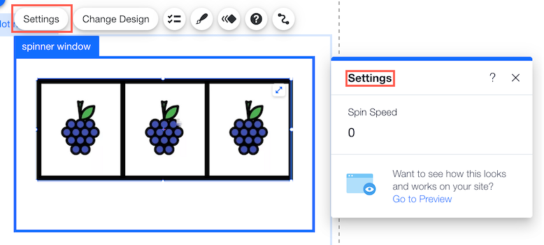 default settings panel