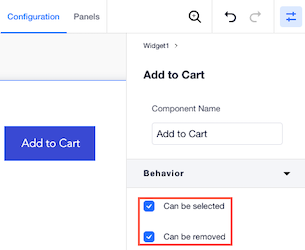 comportement de l'élément de widget dans l'onglet de configuration