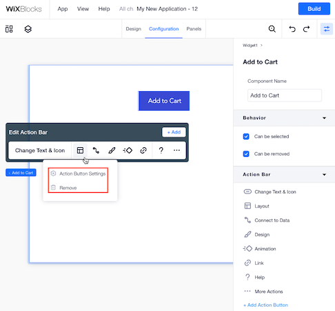 action bar settings in configuration tab