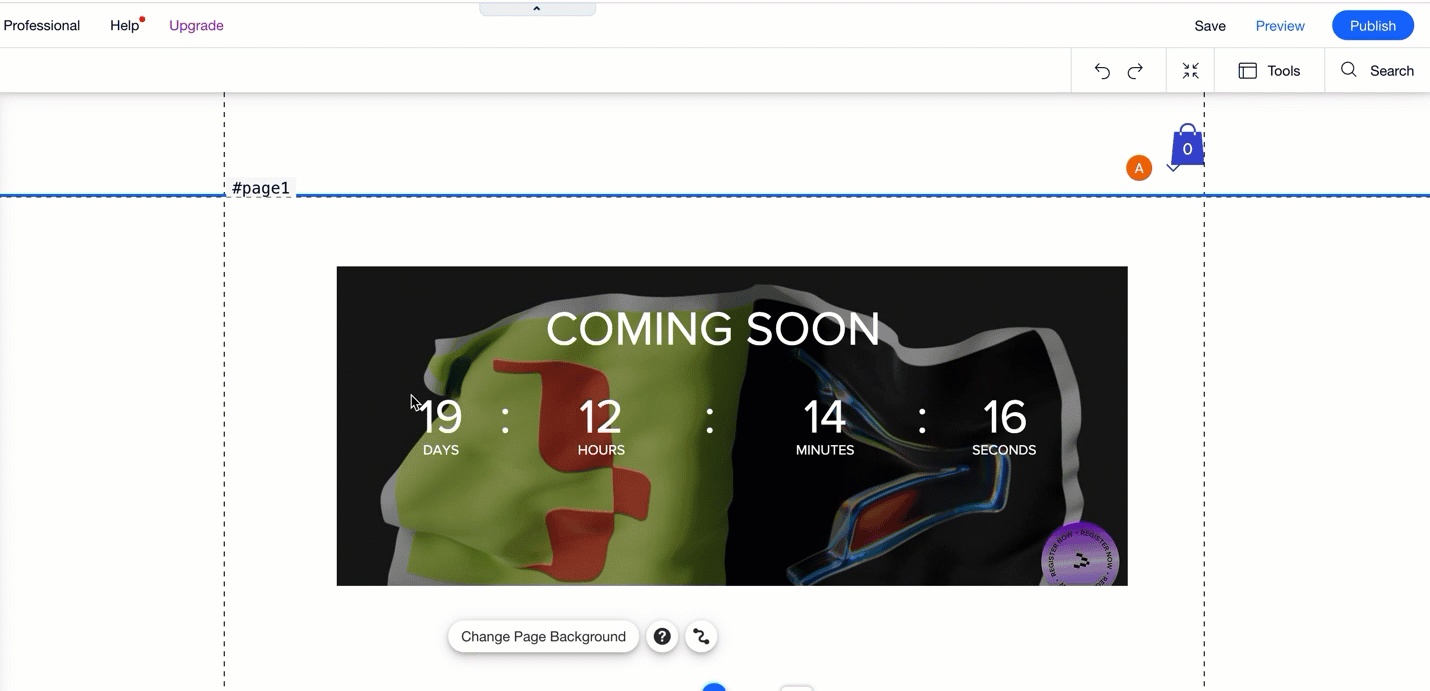 countdown widget installed in the editor