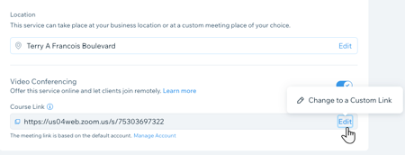Screenshot, der zeigt, wie du einen vorhandenen Videokonferenz-Link aktualisierst.