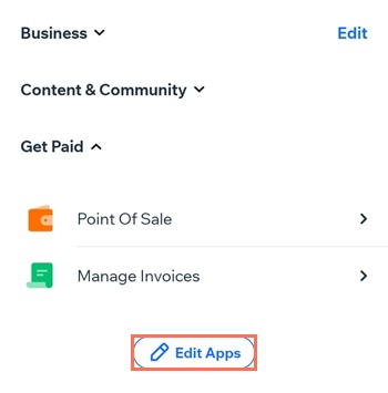 Une capture d'écran montrant comment modifier les applis sur l'appli Wix Owner.
