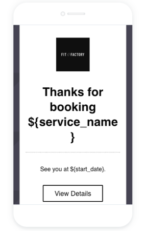 A screenshot showing a test Booking confirmation email on the Wix Owner App.