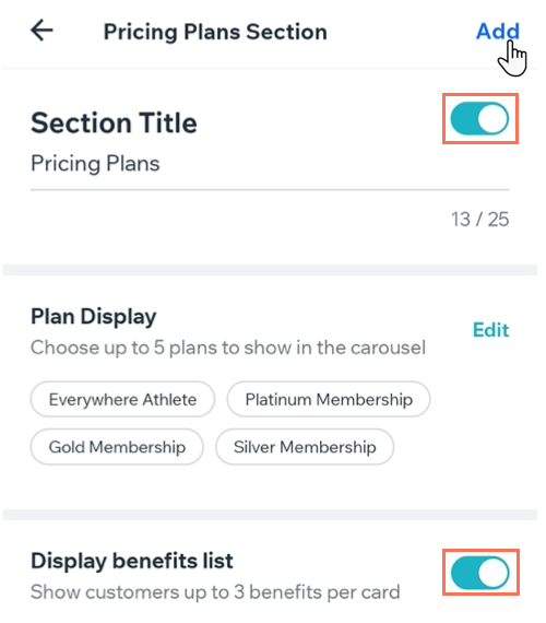 A screenshot showing how to customize how you display your  plans on the member apps.