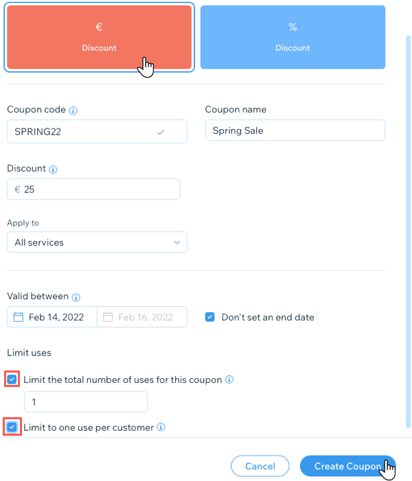 Wix Bookings Creating Discount Coupons Help Center