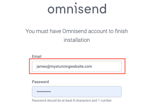 A screenshot showing how to enter your details while registering with omnisend.