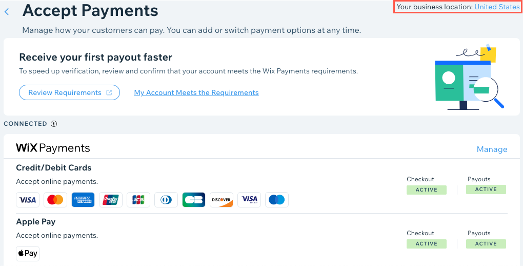 A screenshot showing the Accept Payments section of the dashboard.