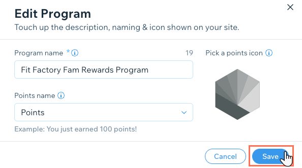 A screenshot of editing a loyalty program and clicking the save button.