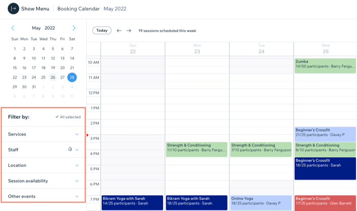 A screenshot showing the booking calendar.