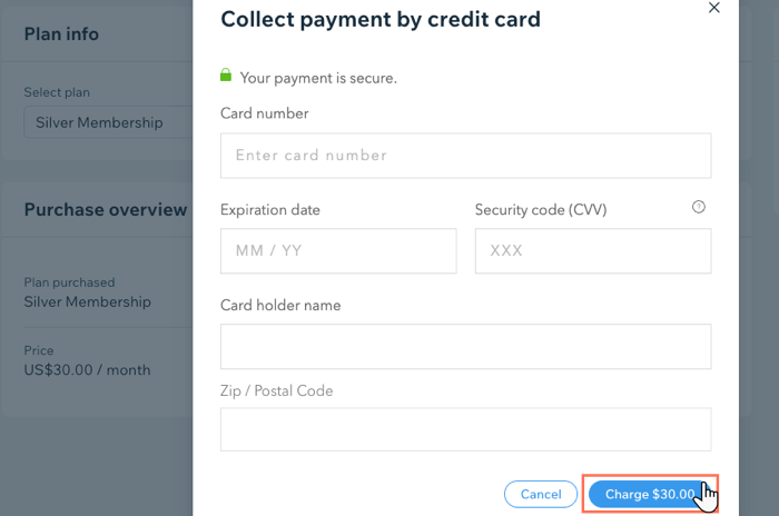 A screenshot showing how to manually make a credit card payment on a client's behalf.