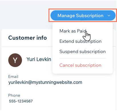 A screenshot showing how to manually update the status of a pricing plan