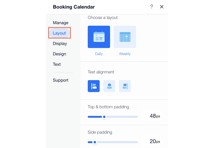 Screenshot showing to choose the layout of your booking calendar.