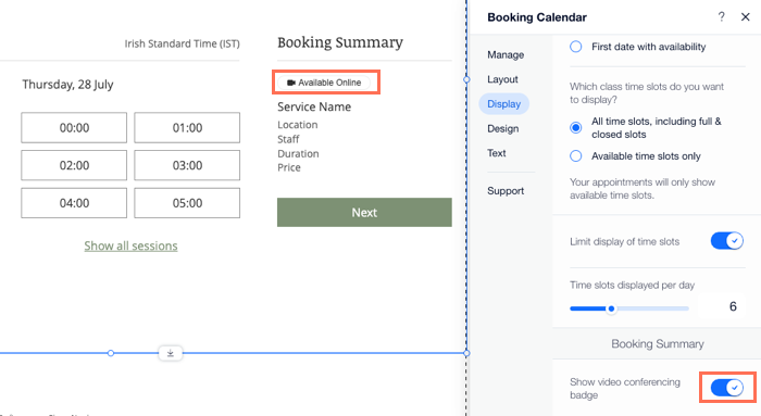 Screenshot showing how to enable Booking Summary.