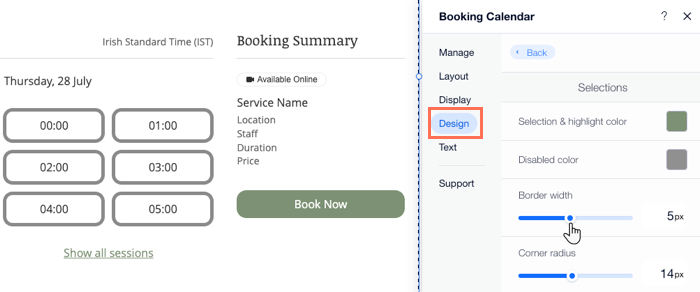 Screenshot showing how to customize design of your booking calendar.