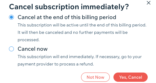 A screenshot showing how to cancel a plan with recurring payments.