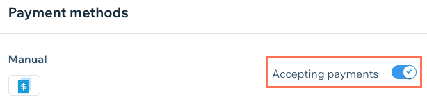 A screenshot showing how to enable the accepting payments toggle.