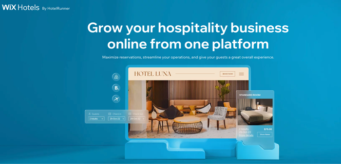 A screenshot of the welcome page for the new Wix Hotels Beta.