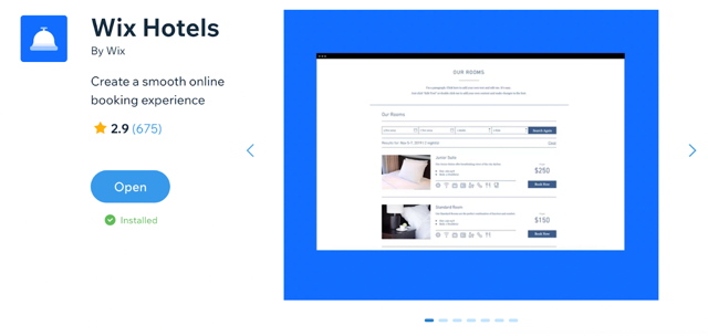 A screenshot showing the original Wix Hotels in the Wix App store.