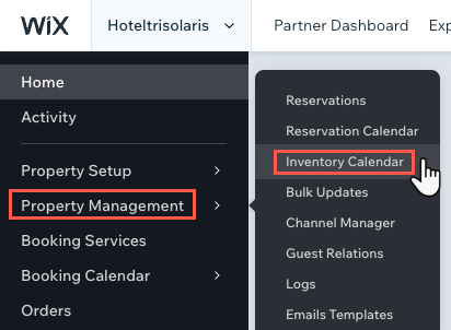 A screenshot showing the inventory calendar tab in the dashboard, where you can update prices.