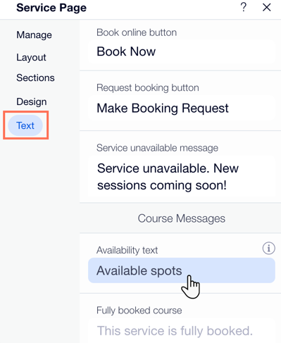 Screenshot showing how to edit your text on your service page.