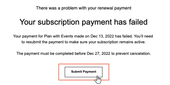 A screenshot showing the failed payment email your customers receive.