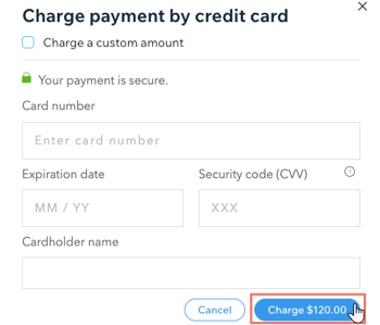 A screenshot showing how to charge a client the entire amount for a course from the participants list.