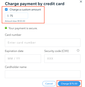 A screenshot showing how to charge a client a custom amount for a course from the participant list.