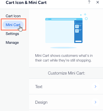 A screenshot showing how to edit your mini cart in the editor.