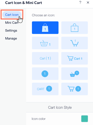 A screenshot showing how to edit your cart icon in the editor.