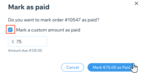 A screenshot showing how to mark a custom amount as paid for a course.