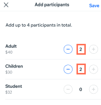 Screenshot showing how to add extra participants to a class.