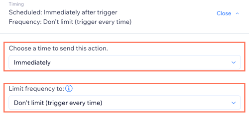 A screenshot showing how to set the time and frequency of your email automation.