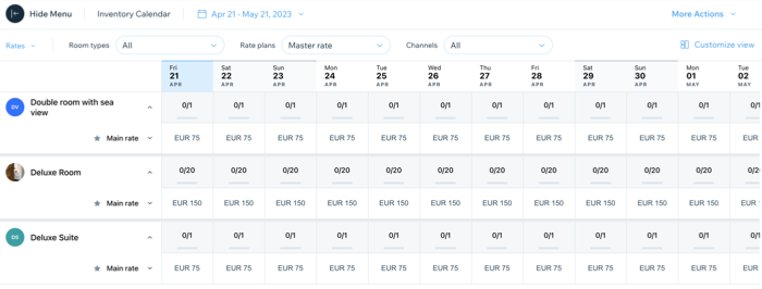 A screenshot showing the inventory calendar in the dashboard.