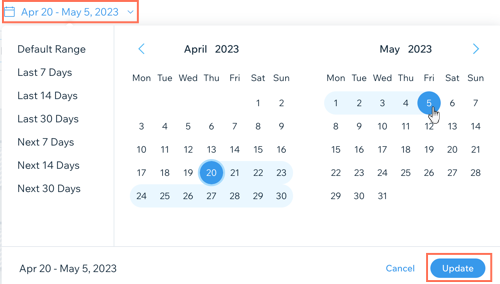 Screenshot che mostra come filtrare il calendario dell'inventario per data