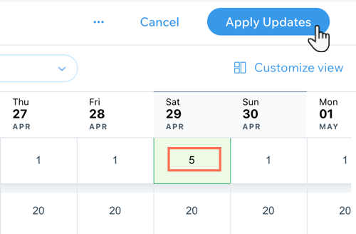 Une capture d'écran montrant comment appliquer des mises à jour au calendrier d'inventaire.