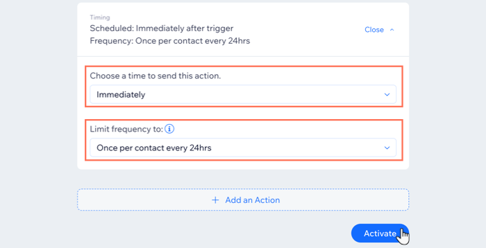 Capture d'écran montrant comment configurer le moment et la fréquence des factures automatisées dans Wix Bookings.