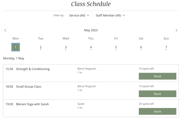 Captura de tela mostrando a agenda diária em um site online.