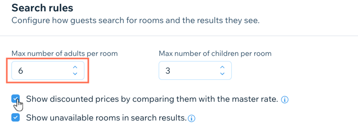 Capture d'écran montrant comment configurer vos règles de recherche dans la section des paramètres de réservation du tableau de bord.