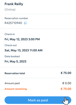 Screenshot showing how to mark as a reservation as paid.