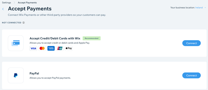 A screenshot showing how to add online payment providers to your site.