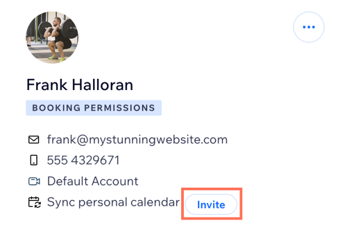 Screenshot showing how to invite a staff member to sync their personal calendar in the staff tab in the dashboard.