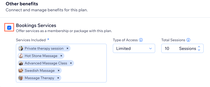 Screenshot showing how to connect benefits to a pricing plan in the dashboard.